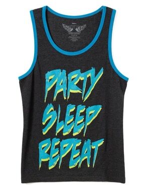 Savvy Sleeveless Party Sleep Repeat Graphic Tank Scoop Neck Contrasting Trim